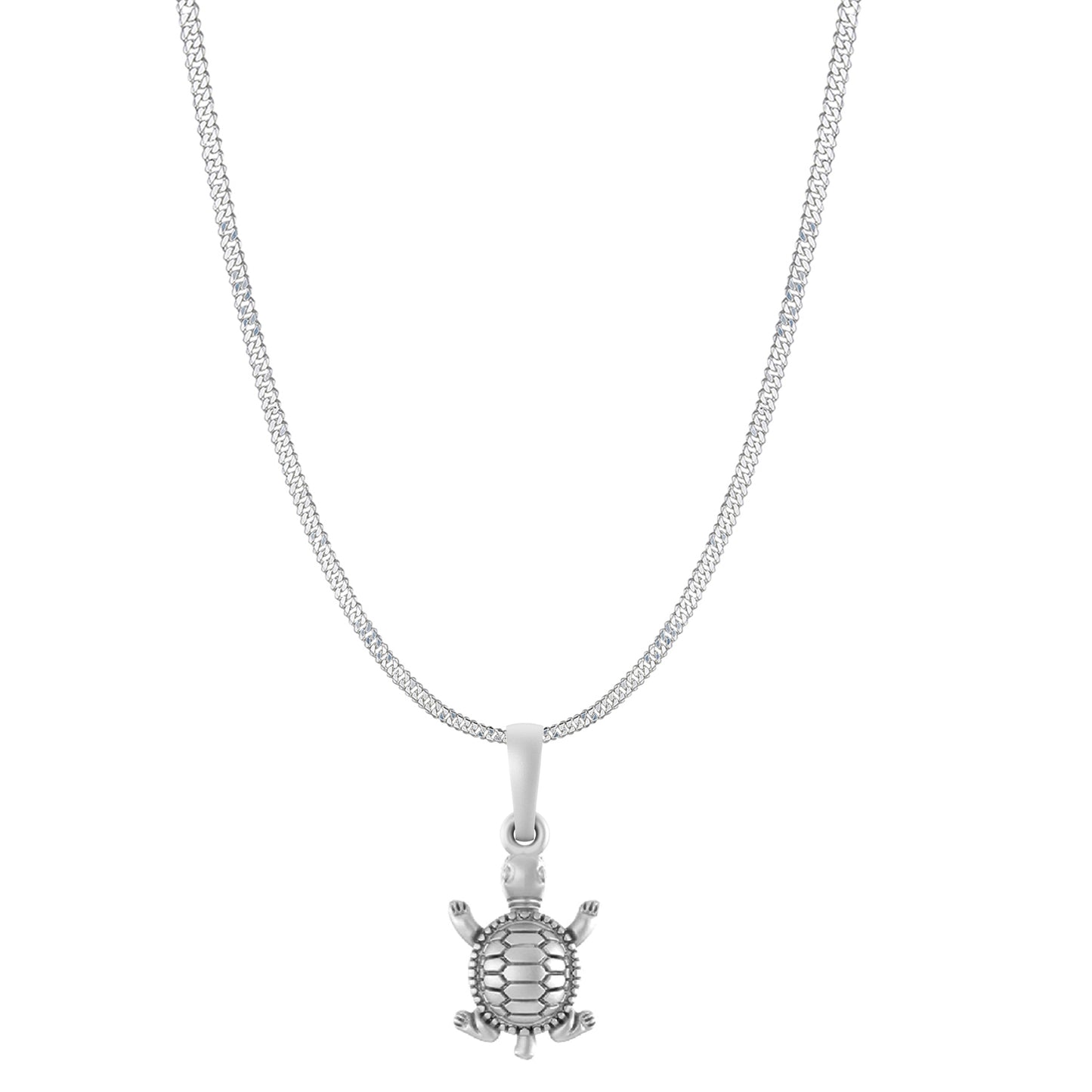 Akshat Sapphire Sterling Silver (92.5% purity) Prosperity and Piece Symbolic Tortoise Chain Pendant (Pendant with Curb Chain-22 inches) for Men & Women Pure Silver Turtle Chain Locket for Piece and prosperity