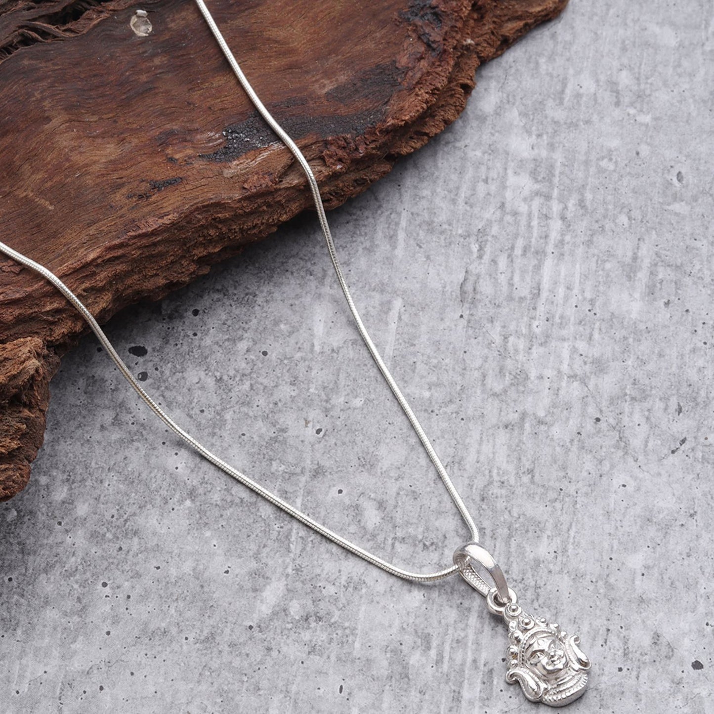 God Durga Maa Pure Silver 92.5% purity Chain pendant by Durga Maa Pendant (Pendant with Curb Chain-22 inches)