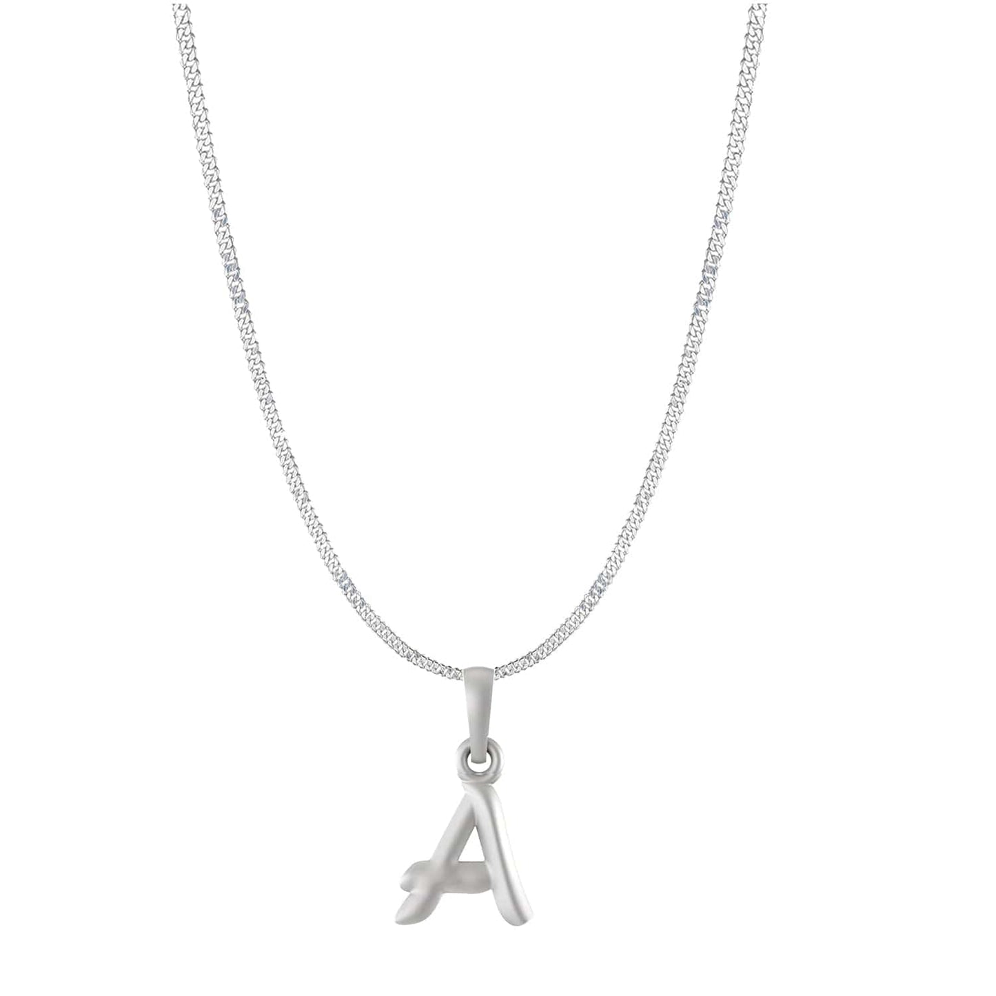 Sterling Silver (92.5% purity) precious Name alphabet chain pendant (Pendnat with Curb chain- 22 Inches) pure silver designer alphabet chain locket