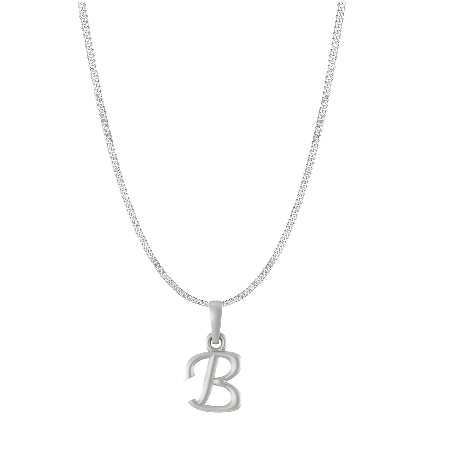 Akshat Sapphire Sterling Silver (92.5% purity) precious Name alphabet chain pendant (Pendnat with Curb chain- 22 Inches) pure silver designer alphabet chain locket