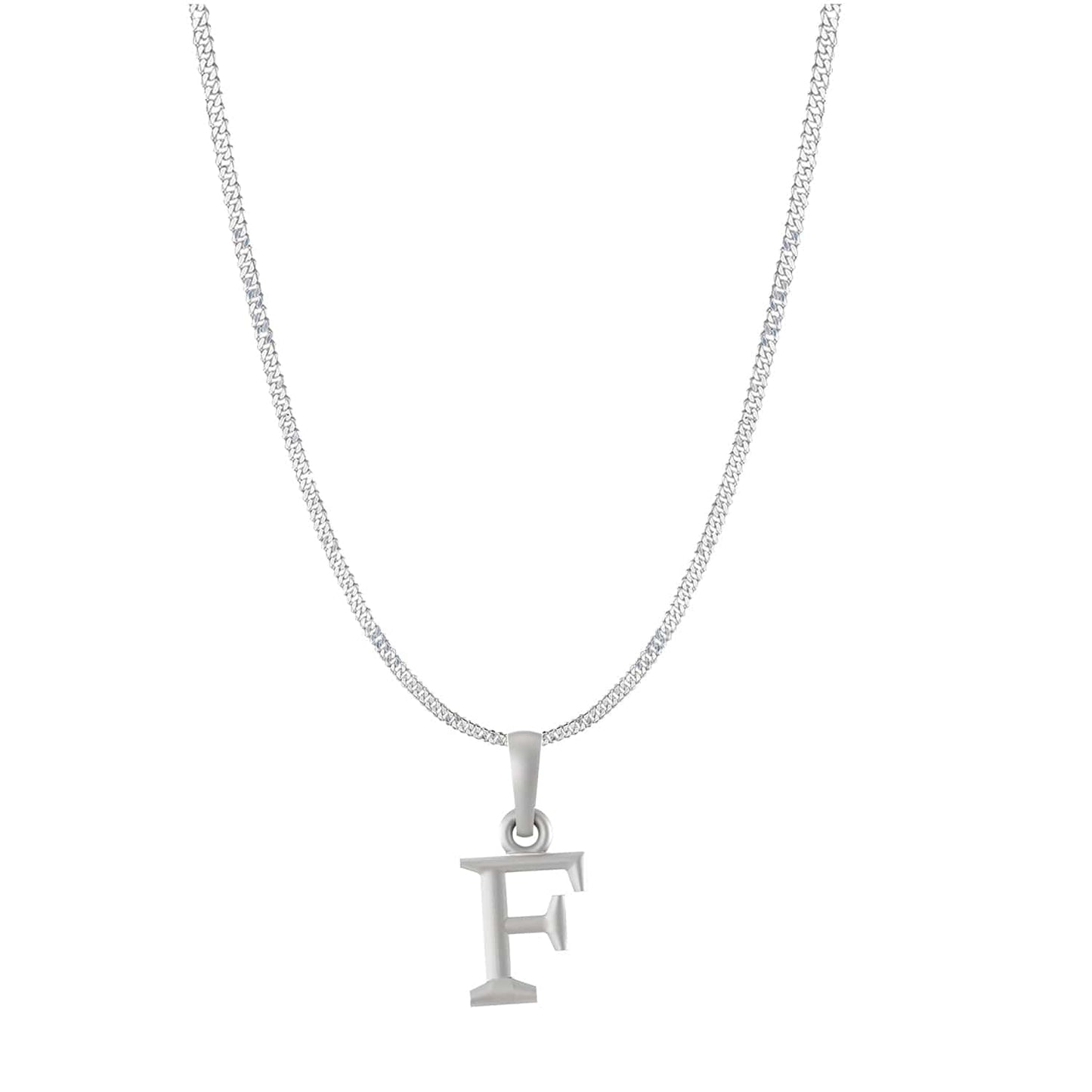 Sterling Silver (92.5% purity) precious Name alphabet chain pendant (Pendnat with Curb chain- 22 Inches) pure silver designer alphabet chain locket