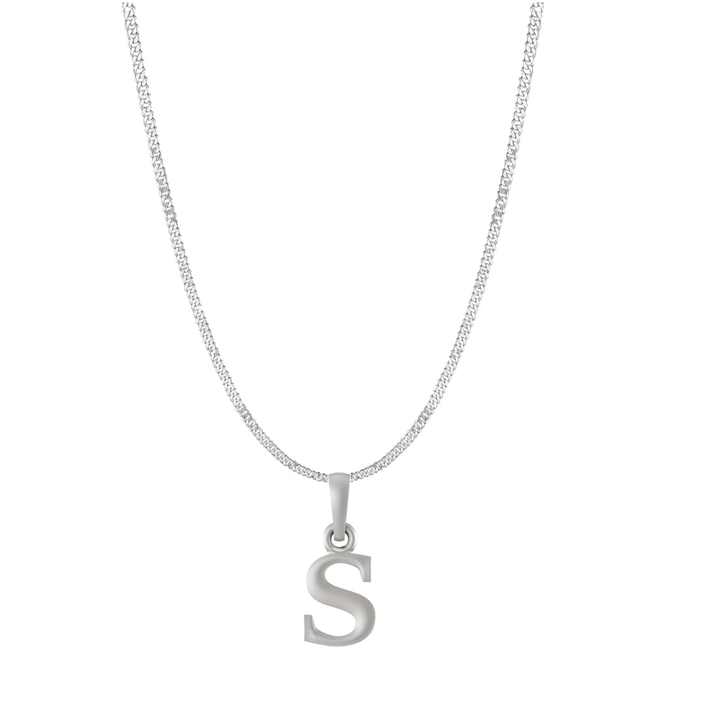 Akshat Sapphire Sterling Silver (92.5% purity) precious Name alphabet chain pendant (Pendnat with Curb chain- 22 Inches) pure silver designer alphabet chain locket