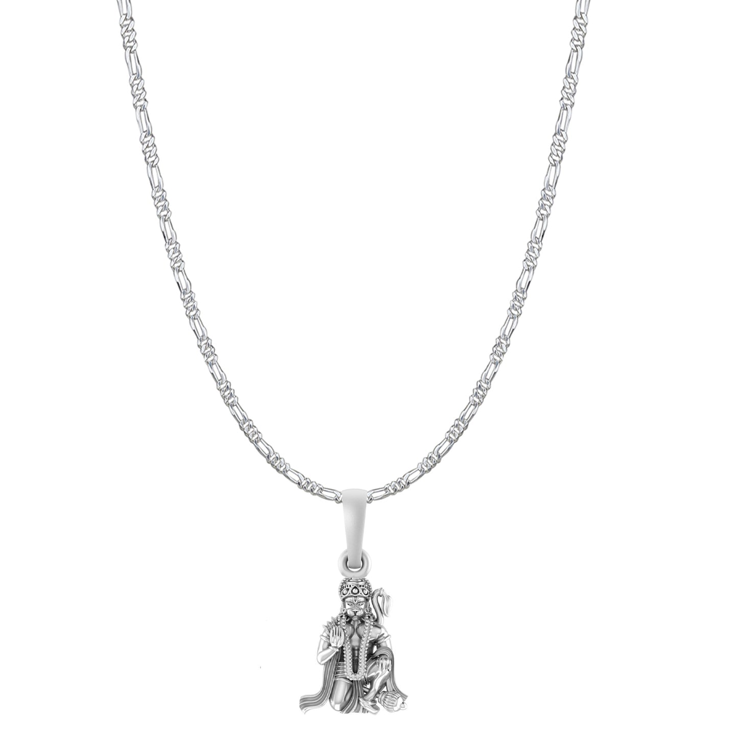 God Hanuman Chain Pendant (Pendant with Figaro Chain- 22 inches) for Men & Women Pure Silver Lord bajrang bali Chain Locket for Good Health & Wealth