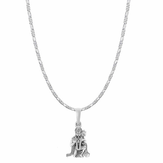 Sterling Silver 92.5 God Hanuman Chain Pendant with Figaro Chain 22 Inches for Men by Akshat Sapphire MPSF7066