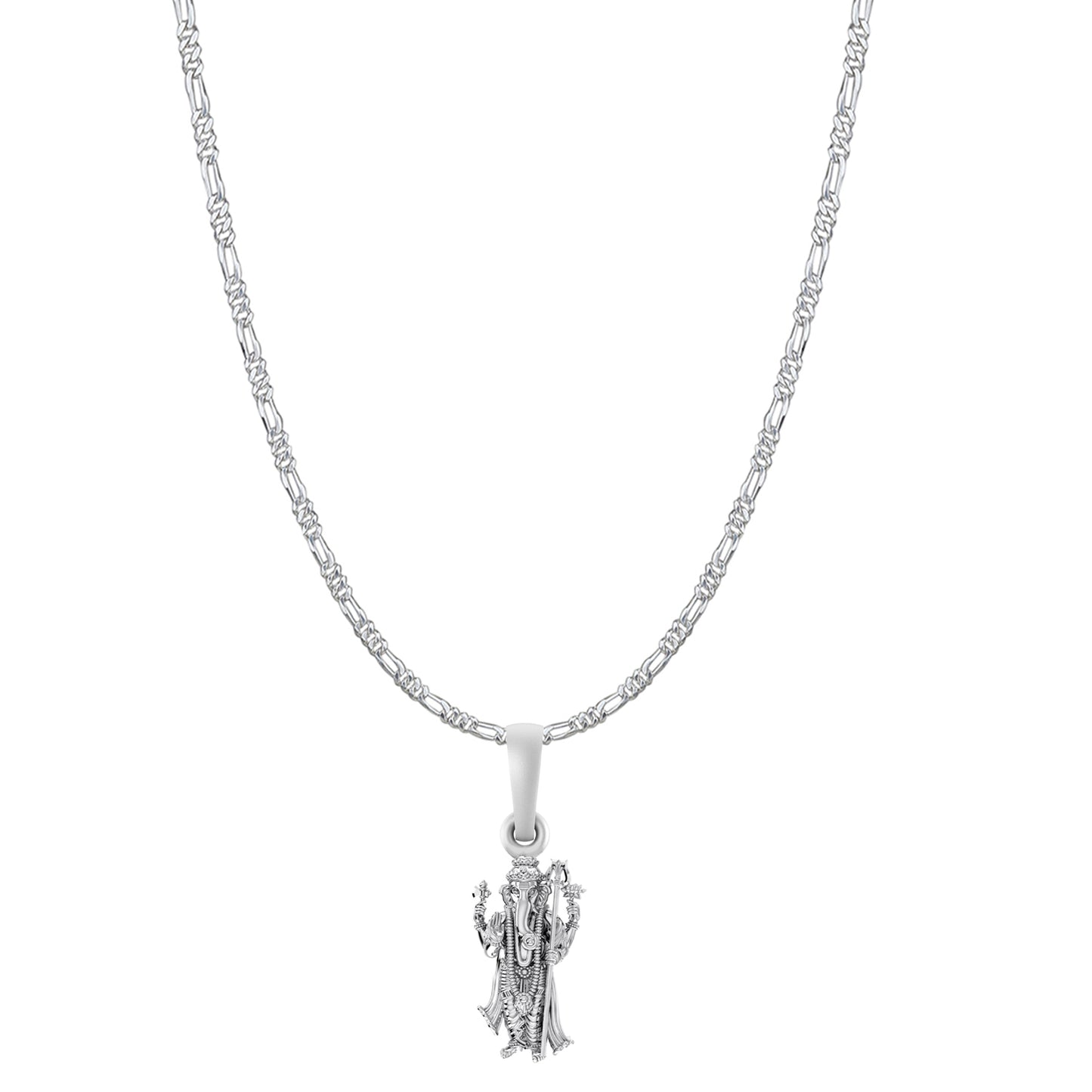 Akshat Sapphire Sterling Silver (92.5% purity) God Ganesha Chain Pendant (Pendant with Figaro Chain-22 inches) for Men & Women Pure Silver Lord Ganapathy Chain Locket for Good Health & Wealth