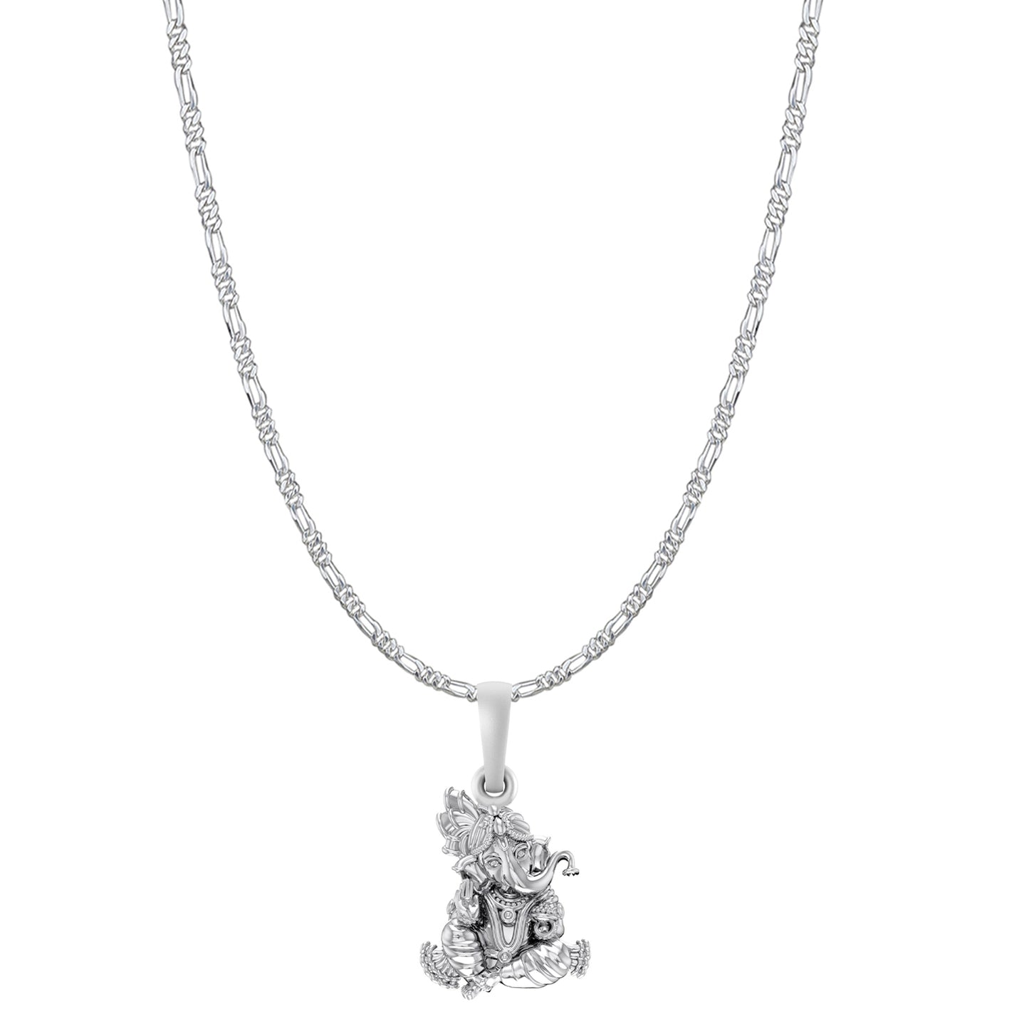 Akshat Sapphire Sterling Silver (92.5% purity) God Ganesha Chain Pendant (Pendant with Figaro Chain-22 inches) for Men & Women Pure Silver Lord Ganapathy Chain Locket for Good Health & Wealth