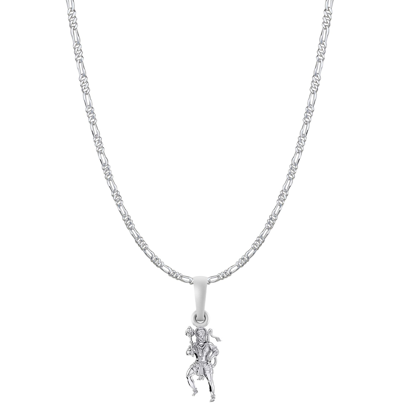God Hanuman Chain Pendant (Pendant with Figaro Chain- 22 inches) for Men & Women Pure Silver Lord bajrang bali Chain Locket for Good Health & Wealth