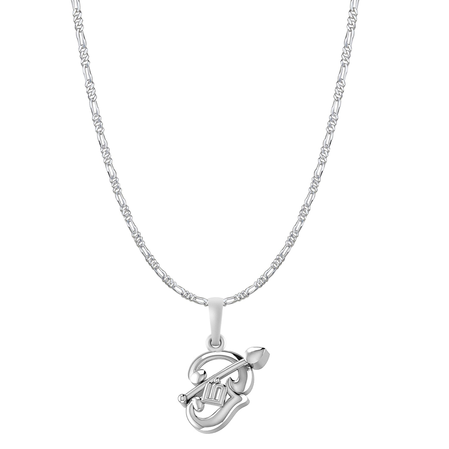 Akshat Sapphire Sterling Silver (92.5% purity) Spiritual OM Chain Pendant (Pendant with Figaro Chain-22 inches) for Men & Women Pure Silver Divine OM Chain Locket for Health & Wealth