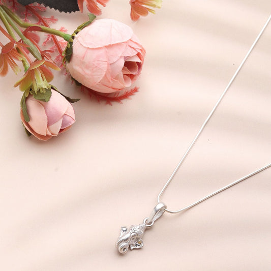 Sterling Silver 92.5 God Ganesh Chain Pendant with Figaro Chain 22 Inches for Men by Akshat Sapphire MPSF7186