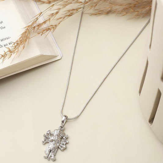Sterling Silver 92.5 God Panchmukhi Hanuman Chain Pendant with Figaro Chain 22 Inches for Men by Akshat Sapphire MPSF7214