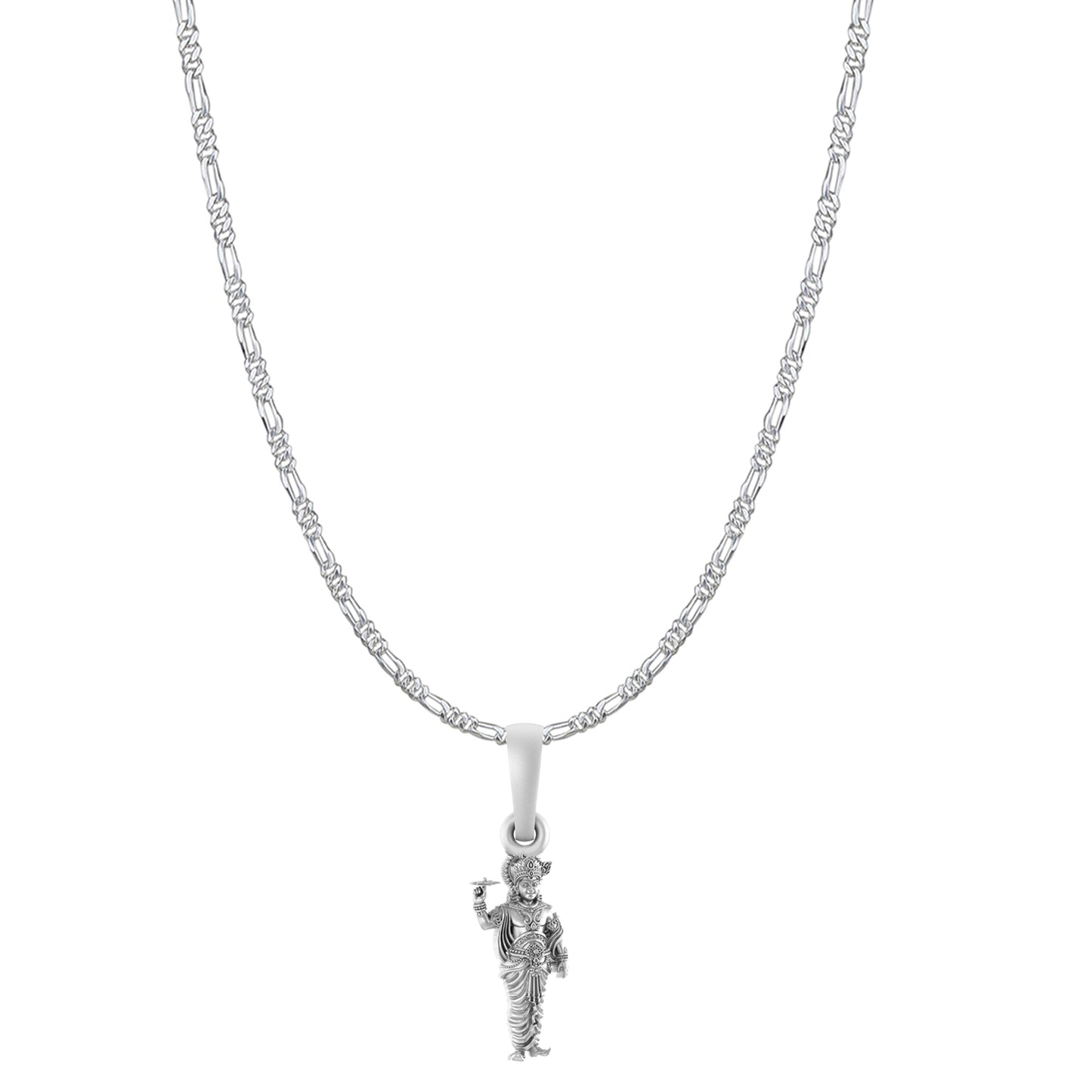 Akshat Sapphire Sterling Silver (92.5% purity) God Krishna Chain Pendant (Pendant with Figaro Chain-22 inches) for Men & Women Pure Silver Lord Krishna Chain Locket for Good Health & Wealth