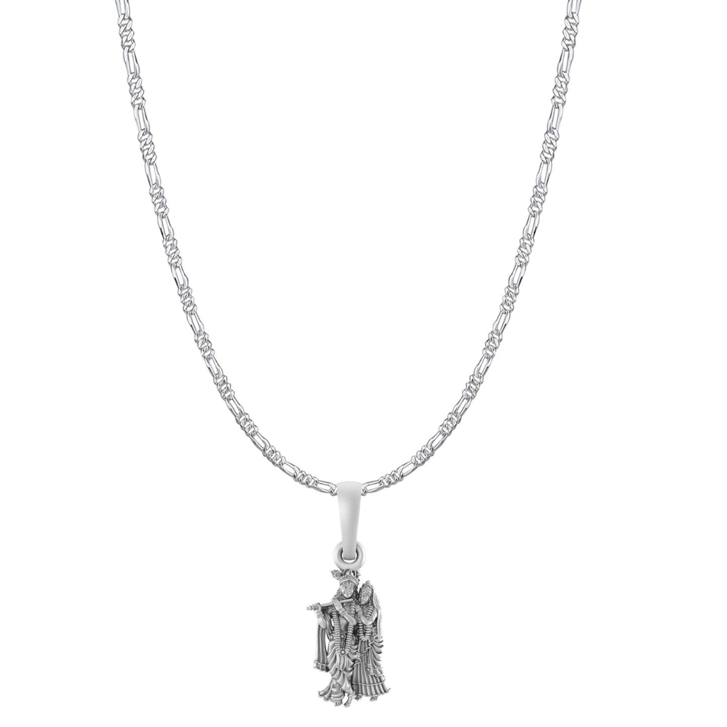 Akshat Sapphire Sterling Silver (92.5% purity) God Radha Krishna Chain Pendant (Pendant with Figaro Chain-22 inches) for Men & Women Pure Silver Lord Radha kishan Chain Locket for Good Health & Wealth
