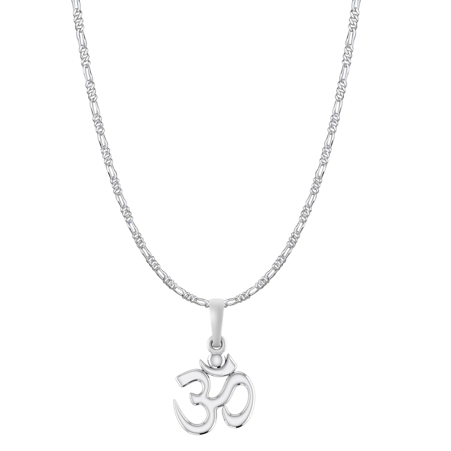 Akshat Sapphire Sterling Silver (92.5% purity) Spiritual OM Chain Pendant (Pendant with Figaro Chain-22 inches) for Men & Women Pure Silver Divine OM Chain Locket for Health & Wealth