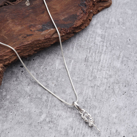 Sterling Silver (92.5% Purity) Pure Silver Stylish and Fashionable Happy Dancing girl Chain Pendant (Locket with Figaro Chain-22 inches) for Men