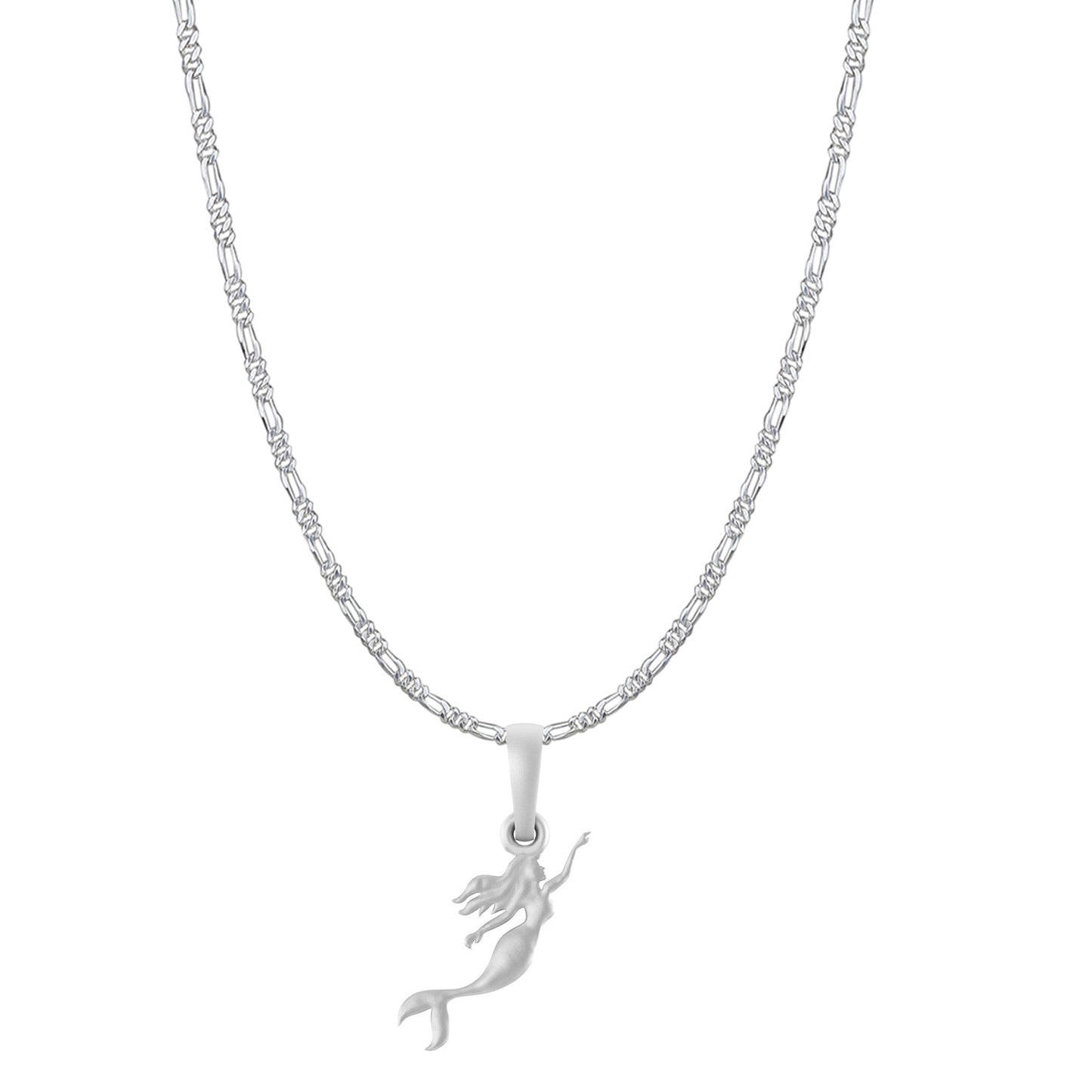 Akshat Sapphire Sterling Silver (92.5% purity) ambitious and Stylish divine Mermaid Chain Pendant (Pendant with Figaro Chain-22 inches) for Men & Women Pure Silver Fashionable and gorgeous Mermaid Chain Locket for Happiness and joy