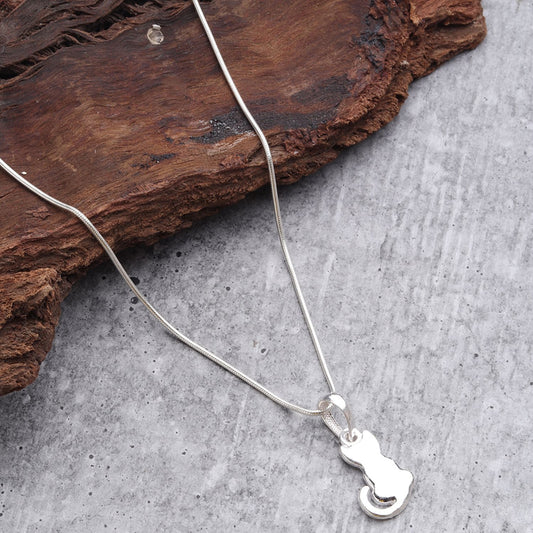 Sterling Silver (92.5% Purity) Pure Silver Stylish and Fashionable Cute Cat Chain Pendant (Locket with Figaro Chain-22 inches) for Men & Women