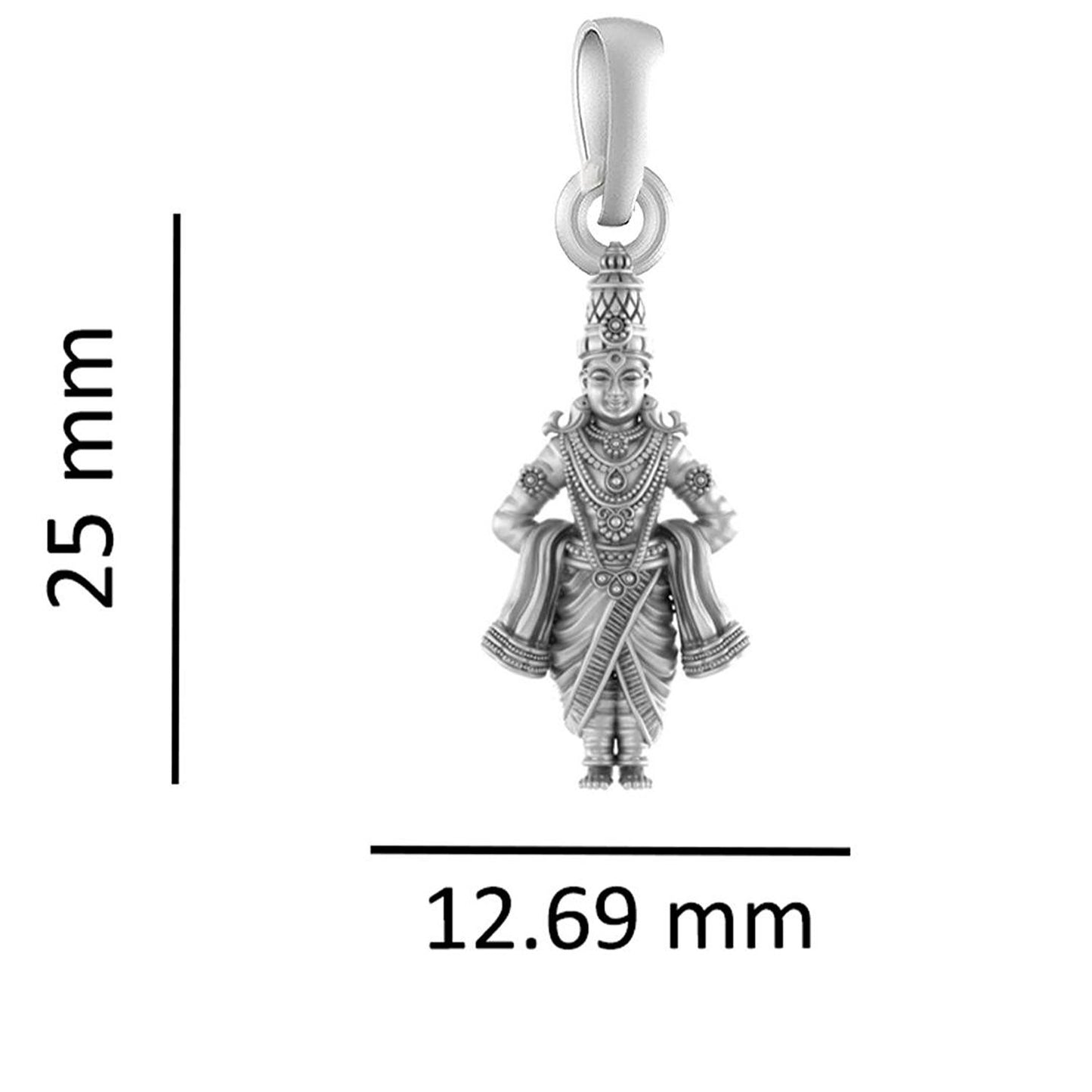 Sterling Silver (92.5% Purity) Pure Silver God Vitthal Chain Pendant (Locket with Figaro Chain-22 inches) for Men & Women