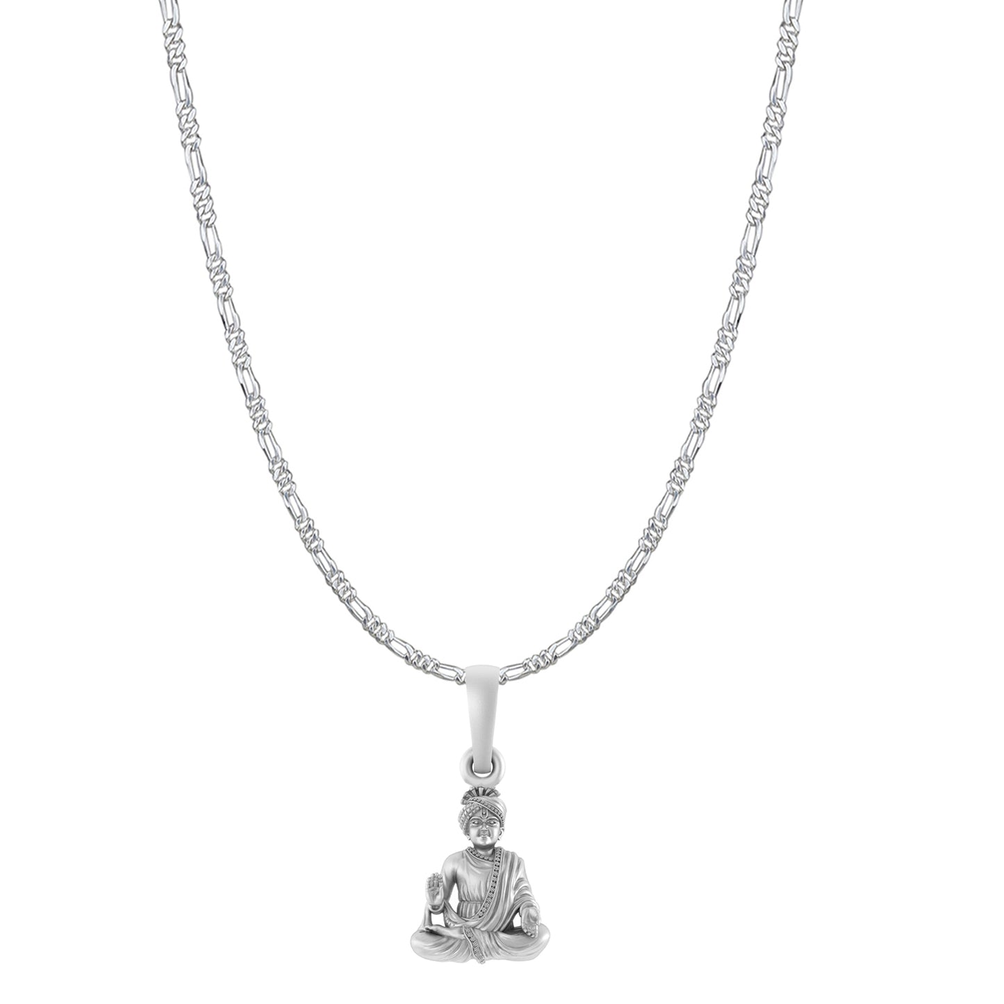 Akshat Sapphire Sterling Silver (92.5% purity) God Swaminarayan Chain Pendant (Pendant with Figaro Chain-22 inches) for Men & Women Pure Silver Swaminarayan Chain Locket for Good Health & Wealth