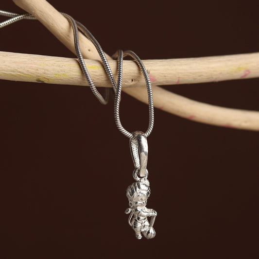 Sterling Silver 92.5 Bal Hanuman Chain Pendant with Figaro Chain 22 Inches for Men by Akshat Sapphire MPSF7364