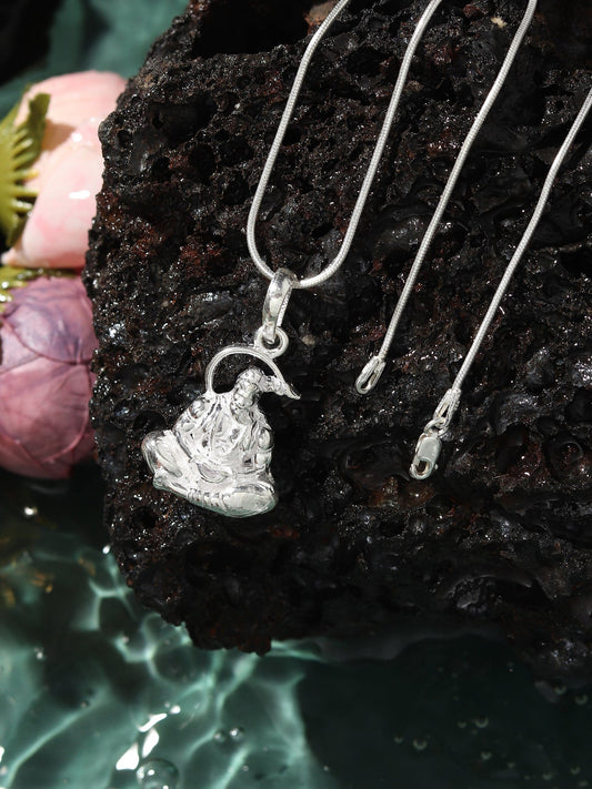 Sterling Silver 92.5 God Hanuman Chain Pendant with Figaro Chain 22 Inches for Men by Akshat Sapphire MPSF7369
