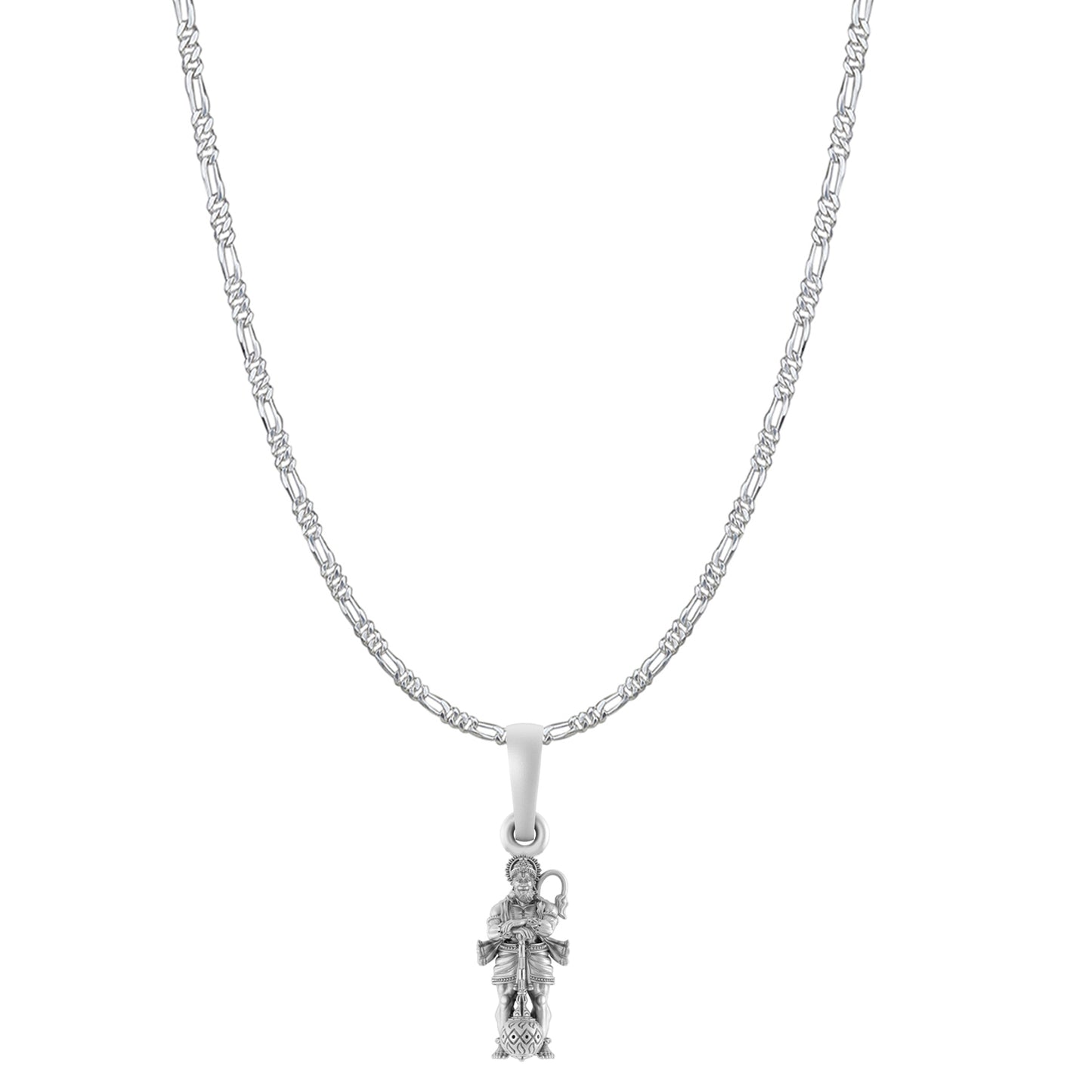 God Hanuman/Bajrang Bali Pure Silver 92.5% purity Chain pendant by (Pendant with Figaro Chain-22 inches)