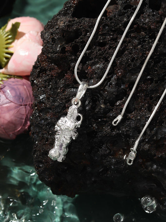 Sterling Silver 92.5 God Hanuman Chain Pendant with Figaro Chain 22 Inches for Men by Akshat Sapphire MPSF7370