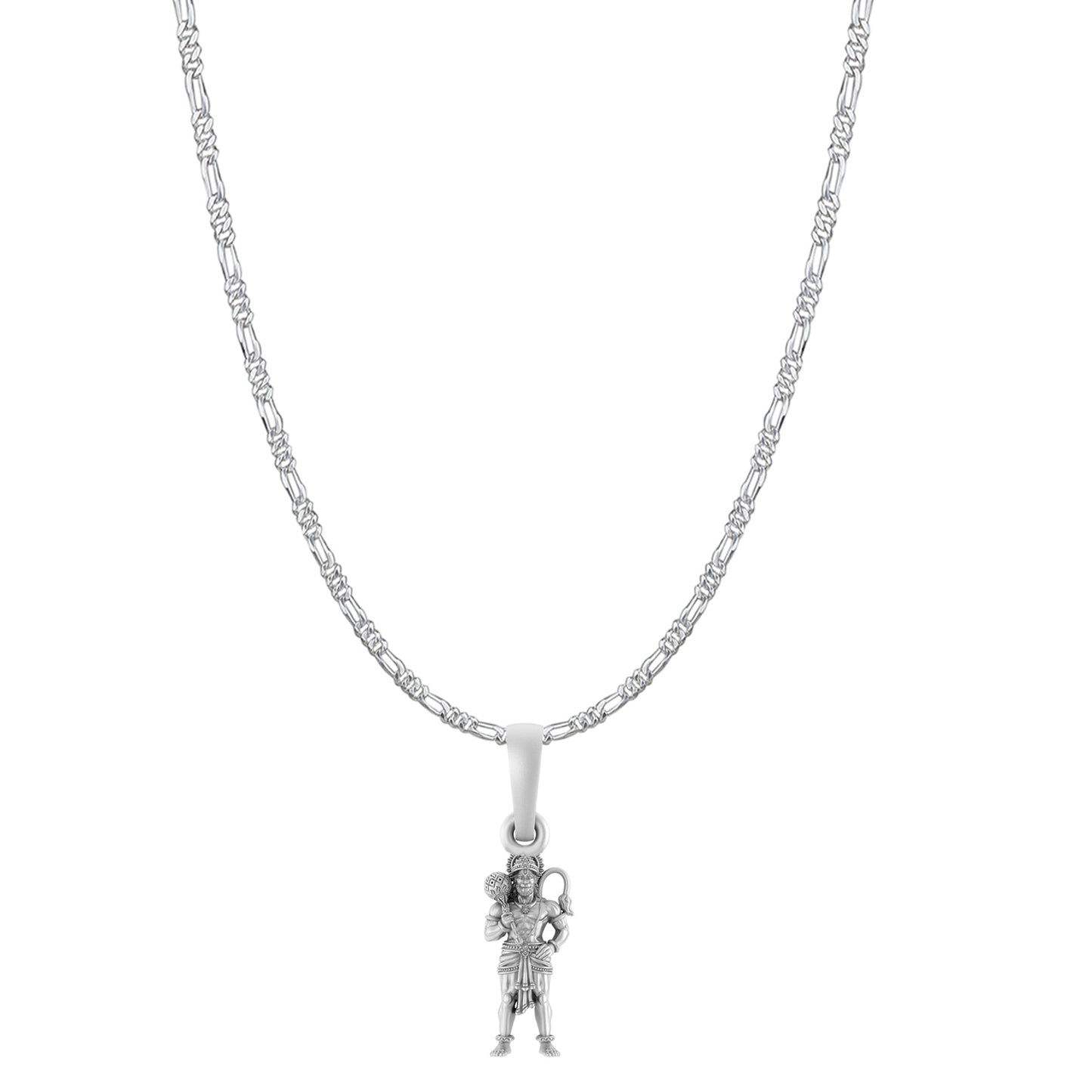 God Hanuman/Bajrang Bali Pure Silver 92.5% purity Chain pendant by (Pendant with Figaro Chain-22 inches)