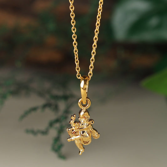 22KT Gold Plated Sterling Silver (92.5% Purity) Pure Silver God Ganesha Chain Pendant (Locket with Figaro Chain-22 inches) for Men & Women