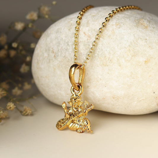 22KT Gold Plated Sterling Silver (92.5% Purity) Pure Silver God Ganesha Chain Pendant (Locket with Figaro Chain-22 inches) for Men & Women