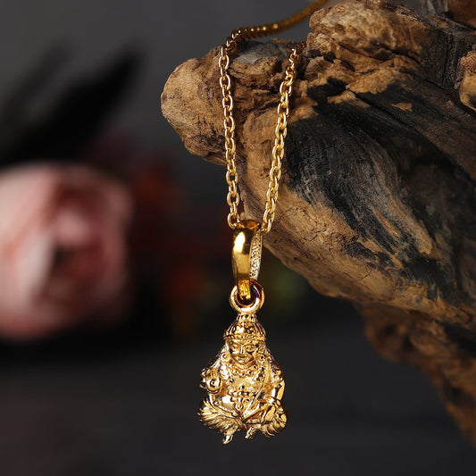 22KT Gold Plated Sterling Silver (92.5% Purity) Pure Silver God Kuber Chain Pendant (Locket with Figaro Chain-22 inches) for Men & Women