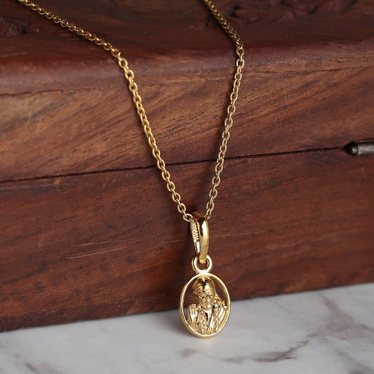 22KT Gold Plated Sterling Silver (92.5% Purity) Pure Silver God Shree Sai Baba chain Pendant (Locket with Figaro Chain-22 inches) for Men & Women