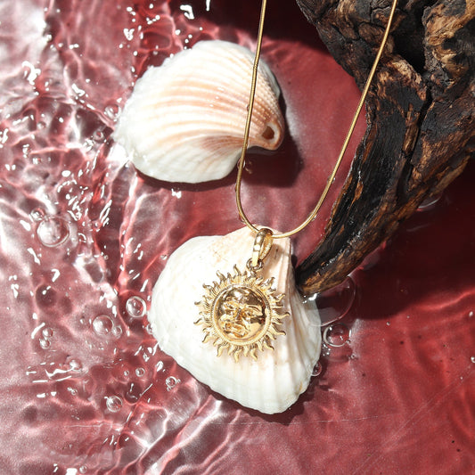 22KT Gold Plated Sterling Silver (92.5% Purity) Pure Silver Divine God Sun Chain Pendant (Locket with Figaro Chain-22 inches) for Men & Women