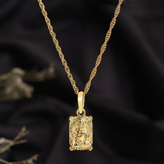 22CT Gold Plated Sterling Silver 92.5% Purity Gautam Buddha Pendant with Figaro Chain 22 Inches for Men by Akshat Sapphire MPSF7386_Gold