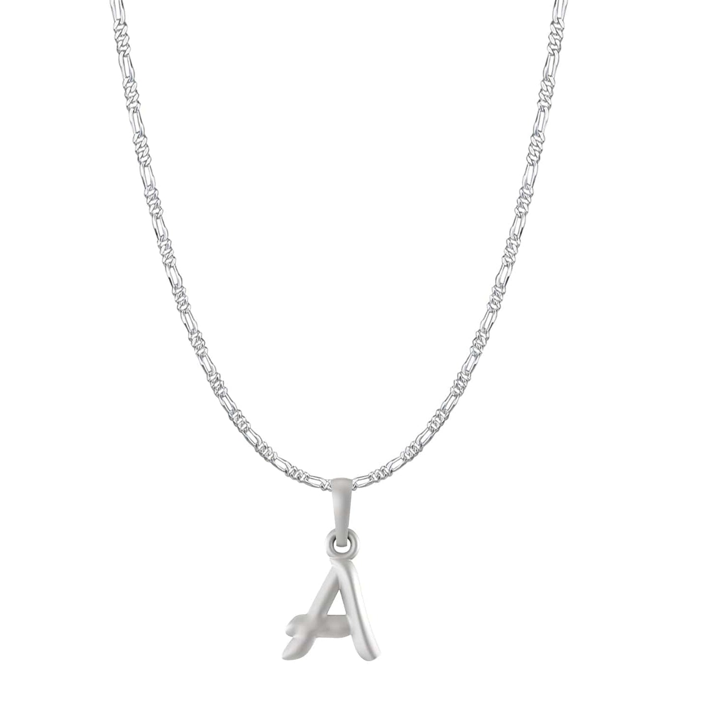 Akshat Sapphire Sterling Silver (92.5% purity) precious Name alphabet chain pendant (Pendnat with Figaro chain- 22 Inches) pure silver designer alphabet chain locket