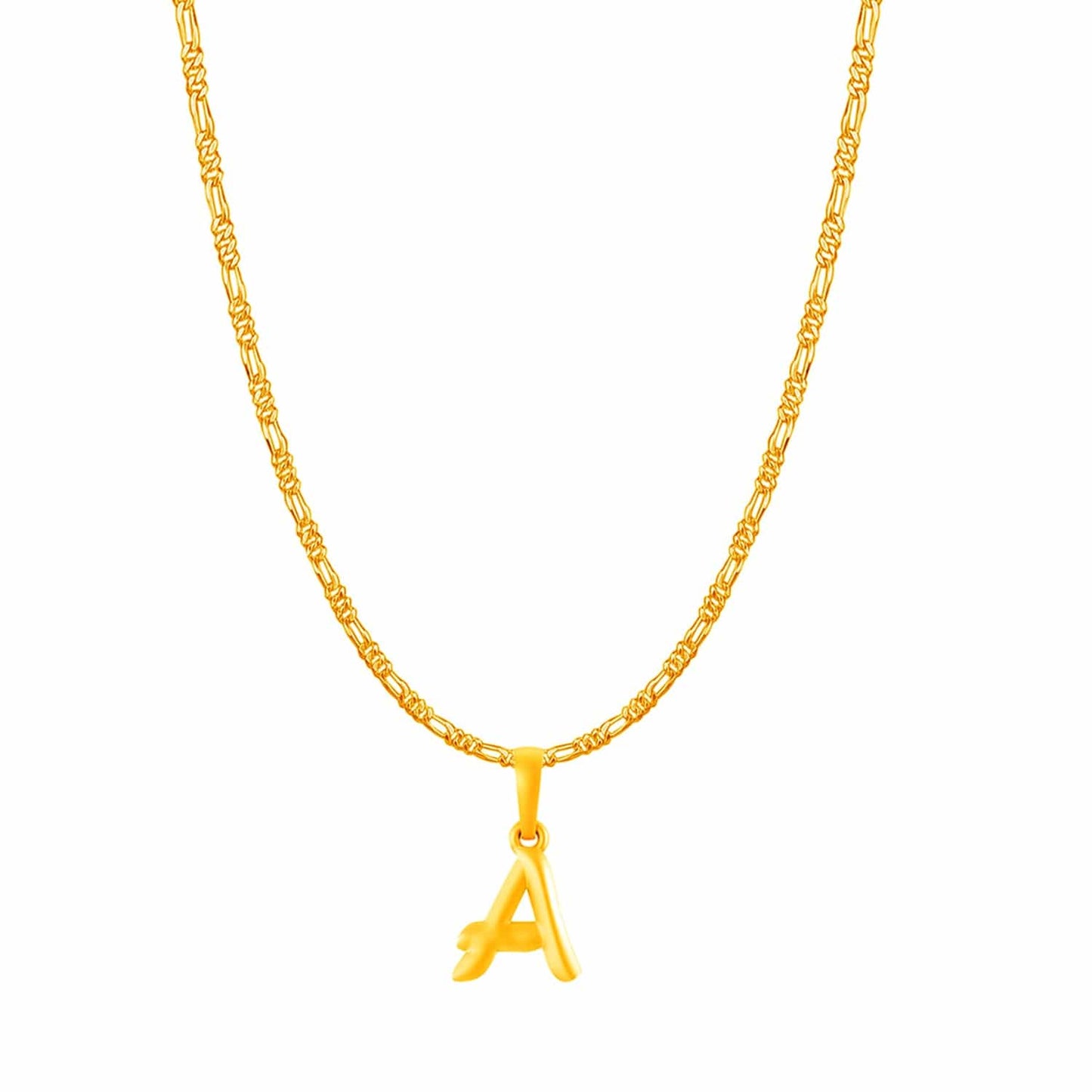 22KT Gold Plated Pure Silver (92.5% purity) precious Name alphabet chain pendant (Locket with Figaro chain- 22 Inches)