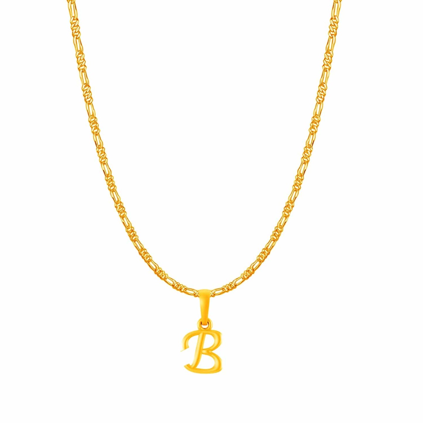 22KT Gold Plated Pure Silver (92.5% purity) precious Name alphabet chain pendant (Locket with Figaro chain- 22 Inches)