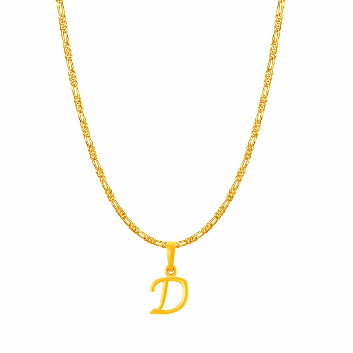 22KT Gold Plated Pure Silver (92.5% purity) precious Name alphabet chain pendant (Locket with Figaro chain- 22 Inches)