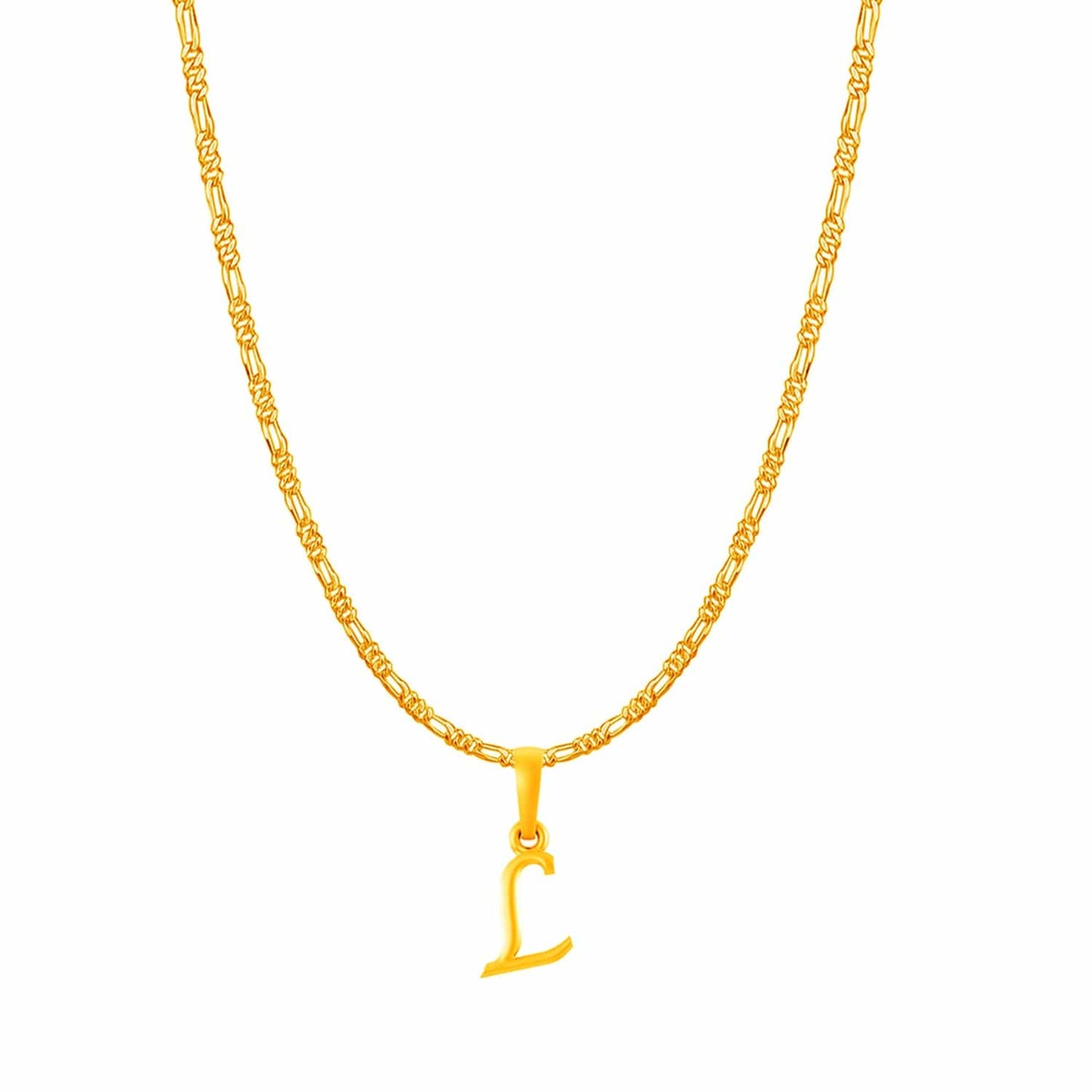 22KT Gold Plated Pure Silver (92.5% purity) precious Name alphabet chain pendant (Locket with Figaro chain- 22 Inches)
