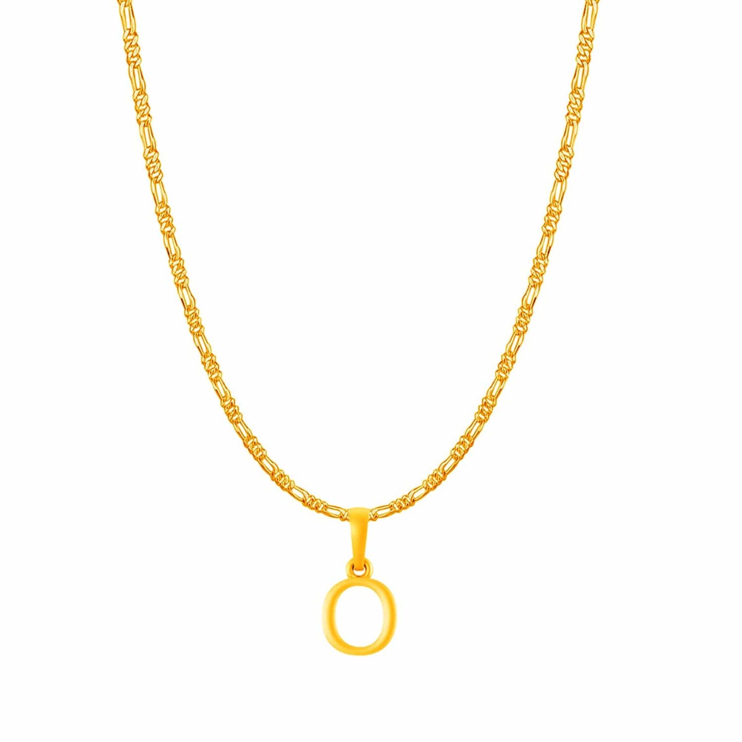 22KT Gold Plated Pure Silver (92.5% purity) precious Name alphabet chain pendant (Locket with Figaro chain- 22 Inches)