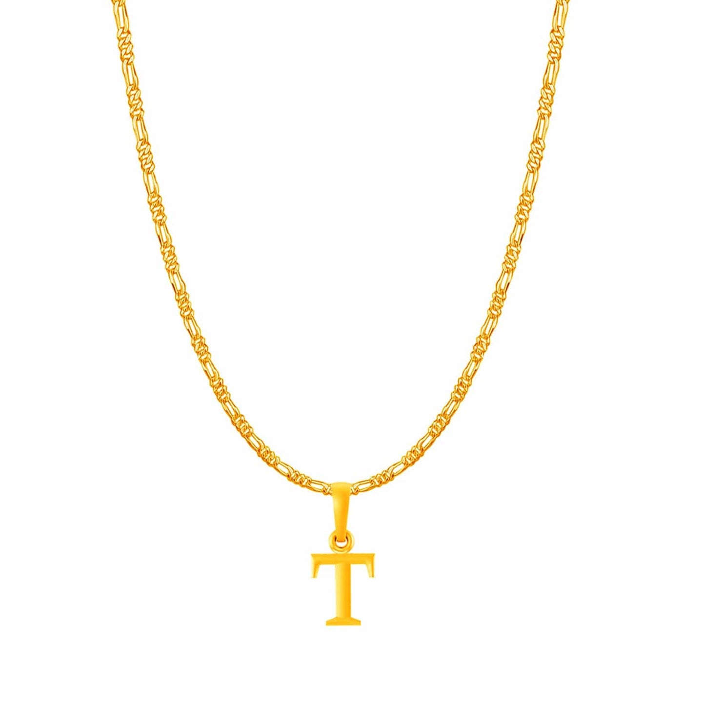 22KT Gold Plated Pure Silver (92.5% purity) precious Name alphabet chain pendant (Locket with Figaro chain- 22 Inches)