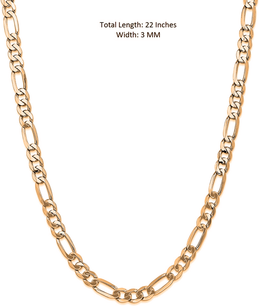 22 CT Gold Plated Silver (92.5% purity) Italian Figaro chain (22 inches) for Men