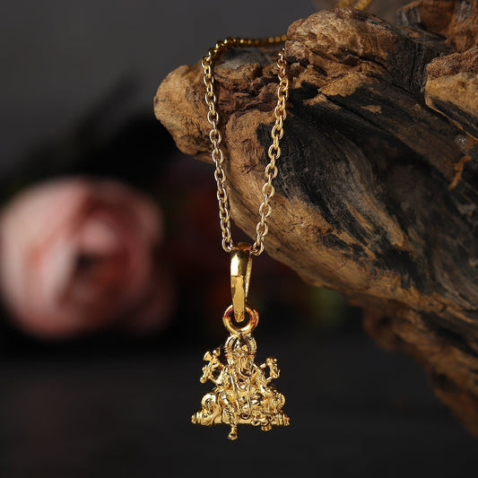 22KT Gold Plated Sterling Silver (92.5% Purity) Pure Silver God Ganesha Chain Pendant (Locket with Rope Chain-22 inches) for Men & Women