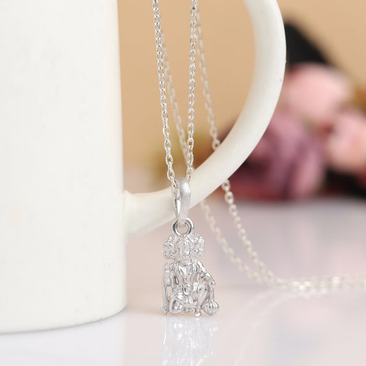 Sterling Silver (92.5% Purity) Pure Silver God Panchmukhi Hanuman Chain Pendant (Locket with Rope Chain- 22 inches) for Men & Women