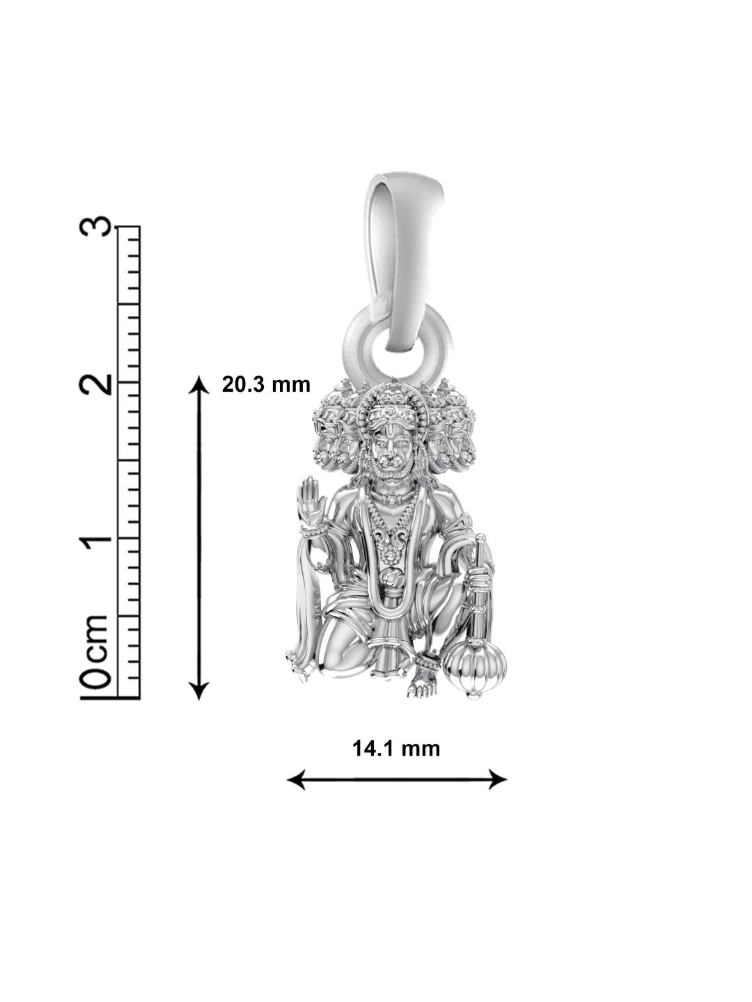Sterling Silver (92.5% Purity) Pure Silver God Panchmukhi Hanuman Chain Pendant (Locket with Rope Chain- 22 inches) for Men & Women