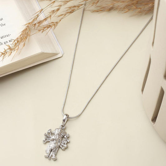Sterling Silver (92.5% Purity) Pure Silver God Panchmukhi Hanuman Chain Pendant (Locket with Rope Chain- 22 inches) for Men & Women
