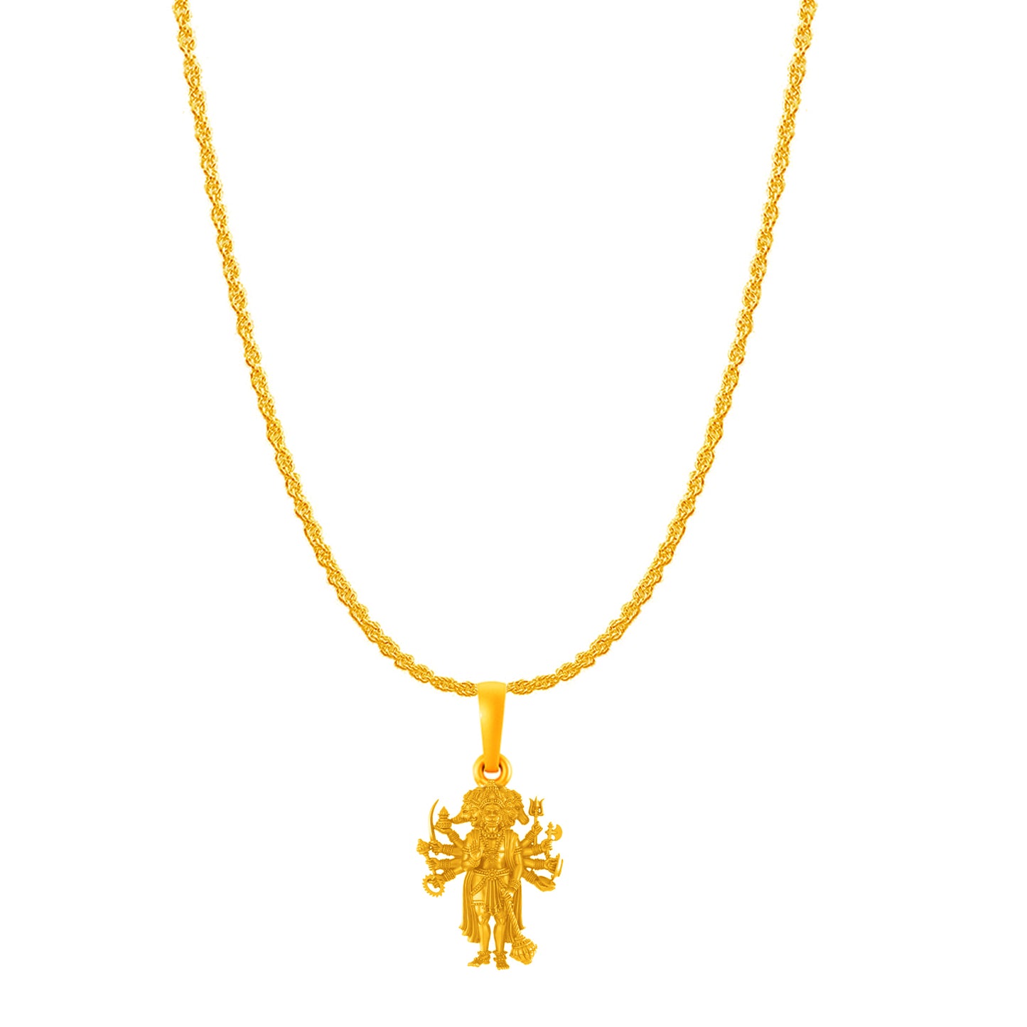 22KT Gold Plated Sterling Silver (92.5% purity) God Panchmukhi Hanuman Chain Pendant (Pendant with Rope Chain- 22 inches) for Men & Women Pure Silver Lord Panchmukhi Hanuman Chain Locket for Good Health & Wealth