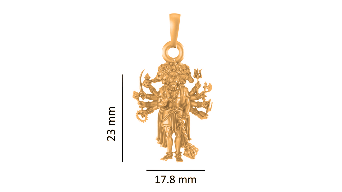 22KT Gold Plated Sterling Silver (92.5% purity) God Panchmukhi Hanuman Chain Pendant (Pendant with Rope Chain- 22 inches) for Men & Women Pure Silver Lord Panchmukhi Hanuman Chain Locket for Good Health & Wealth