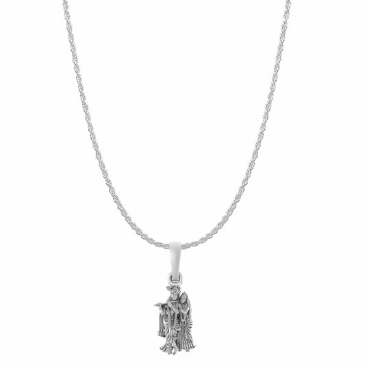 Sterling Silver 92.5 God Radha Krishna Chain Pendant with Rope Chain 22 Inches for Men by Akshat Sapphire MPSR7227