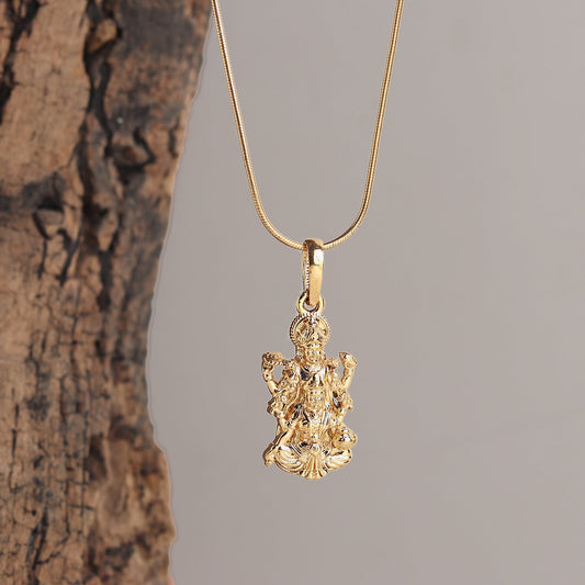 22CT Gold Plated Sterling Silver 92.5% Purity Vishnu Laxmi Pendant with Anchor Chain 22 Inches for Men by Akshat Sapphire MPSR7229_Gold