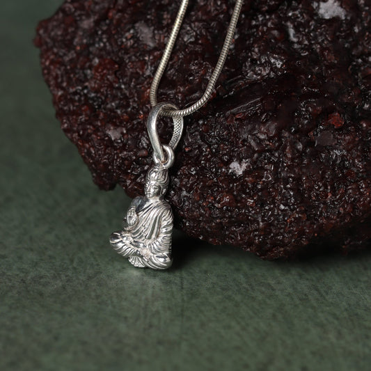 Sterling Silver 92.5 God Gautam Buddha Chain Pendant with Rope Chain 22 Inches for Men by Akshat Sapphire MPSR7280